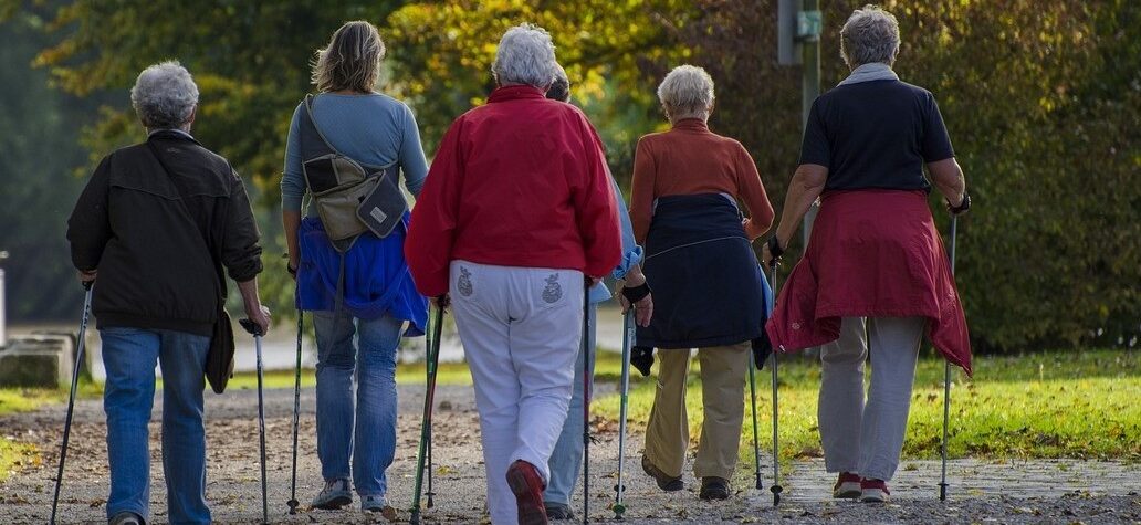 Photograph of a group of people out for a walk.